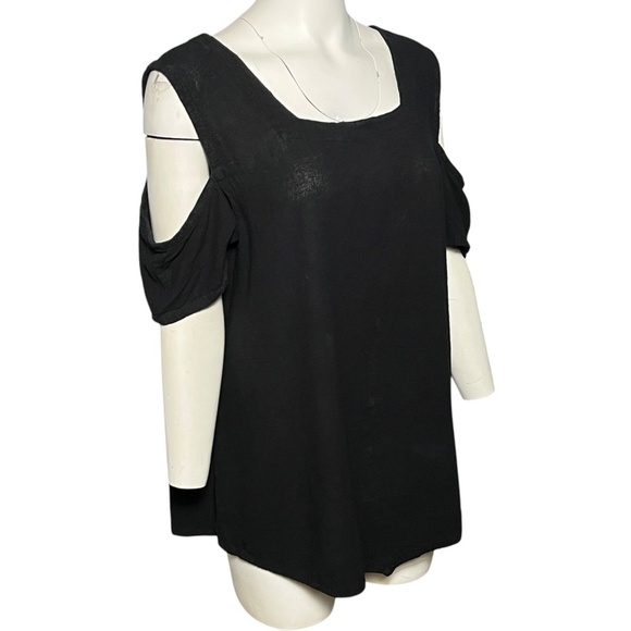OH MY GAUZE! Size 3 XXL Tunic Top Black Cold Shoulder Square Neck Asymmetric Hem - Picture 4 of 8